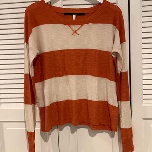 Kensie Orange and White Striped Sweater Long Sleeve Top